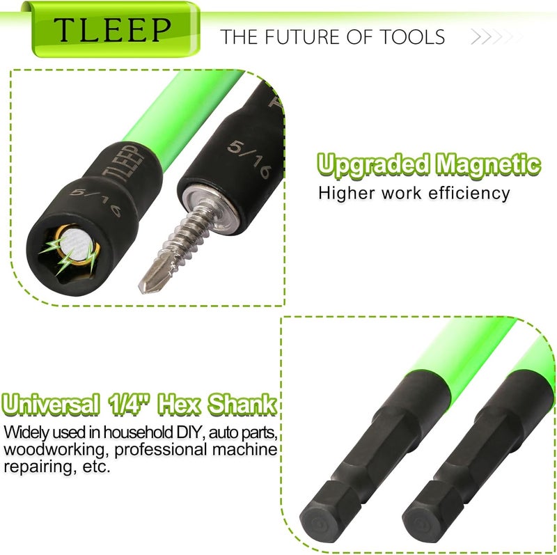 TLEEP 150MM 5/16" Magnetic Power Nut Driver Set for Impact Drill, 1/4" Hex Head Drill Bit Set SAE Screwdriver Socket Set, Chrome Vanadium Steel Quick Change Chuck Socket Wrench Nut Setters - Image 4
